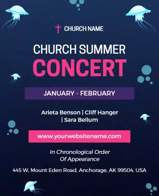 Vibrant Blue Church Summer Concert Announcement Poster Template