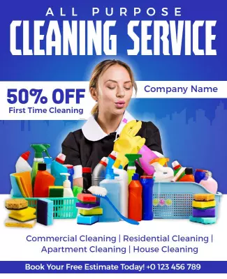 Vibrant Blue Cleaning Service Promotional Offer Poster Template