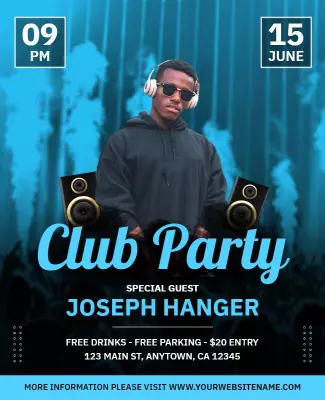 Vibrant Blue Club Party with Special Guest Poster Template