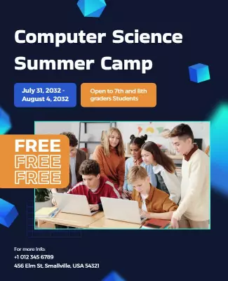 Vibrant Blue Computer Science Summer Camp Promotion Poster Template