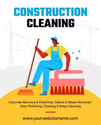 Vibrant Blue Construction Cleaning Service Poster Template
