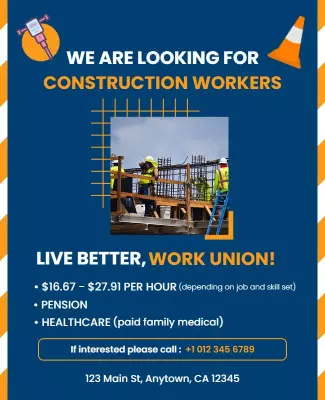 Vibrant Blue Construction Job Opportunity Hiring Poster Template