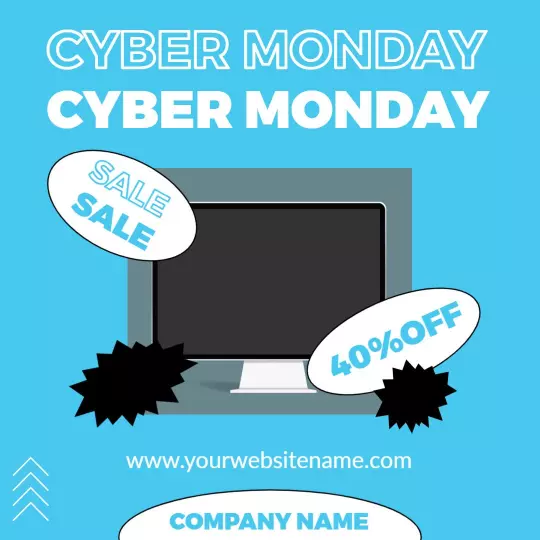 Vibrant Blue Cyber Monday Sale with Discounts Ad Template