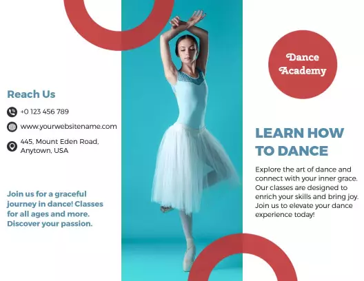 Vibrant Blue Dance Academy Ballet Classes Enrollment Brochure Template
