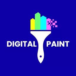 Vibrant Blue Digital Paintbrush Creating Colorful Art Logo Template