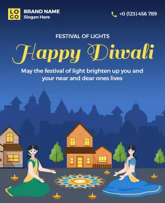 Vibrant Blue Diwali Festival of Lights Celebration Poster Template