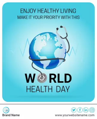 Vibrant Blue Earth-Themed World Health Day Flyer Template