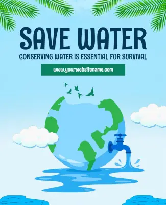 Vibrant Blue Eco-Friendly Save Water Awareness Poster Template