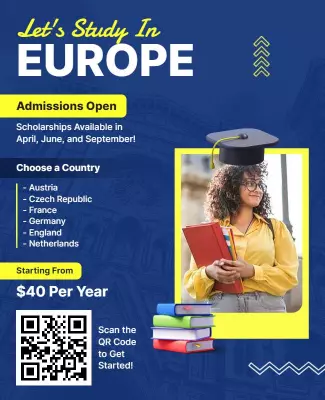Vibrant Blue Education Study Abroad Opportunity Poster Template