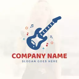 Vibrant Blue Electric Guitar Design Celebrating Music Culture Logo Template
