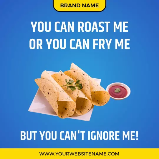 Vibrant Blue Food Promotion with Crispy Snacks Ad Template