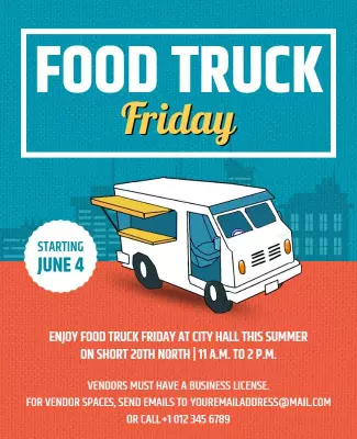 Vibrant Blue Food Truck Friday Summer Festival Poster Template