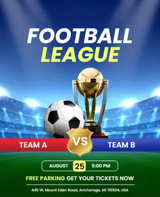 Vibrant Blue Football League Match Poster Template
