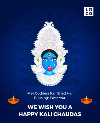 Vibrant Blue Goddess Kali Blessings Celebration Poster Template