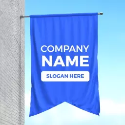 Vibrant Blue Hanging Banner Design for Brand Mockup Logo Template