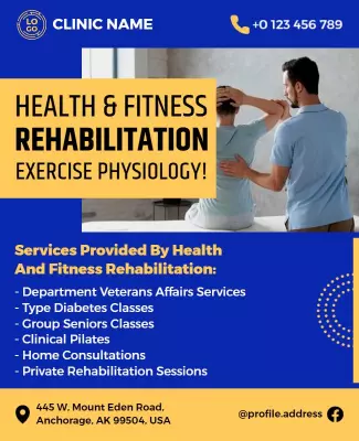 Vibrant Blue Health and Fitness Rehabilitation Poster Template