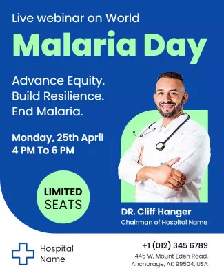 Vibrant Blue Health Awareness Webinar on Malaria Day Poster Template