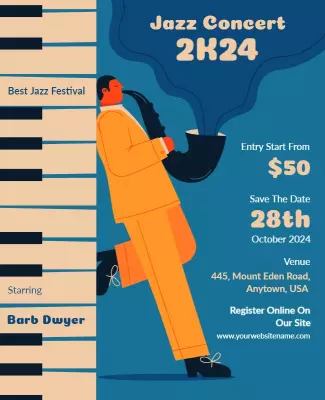 Vibrant Blue Jazz Concert Event Poster Template