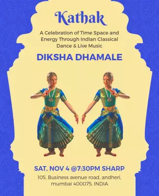 Vibrant Blue Kathak Indian Classical Dance Performance Poster Template