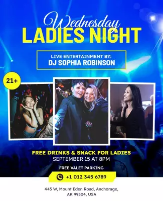 Vibrant Blue Ladies Night Party Event Poster Template