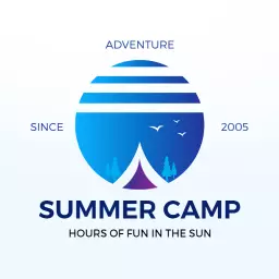Vibrant Blue Mountain Landscape Emphasizing Summer Camp Logo Template