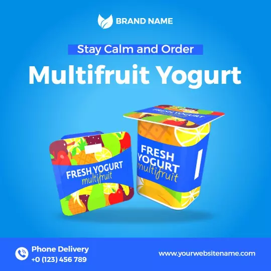 Vibrant Blue Multifruit Yogurt Promotion Ad Template