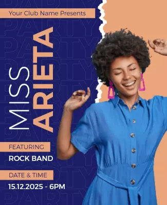 Vibrant Blue Music Party with Rock Band Poster Template