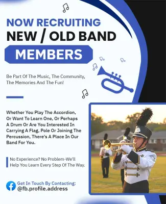 Vibrant Blue Musical Band Members Recruitment Flyer Template
