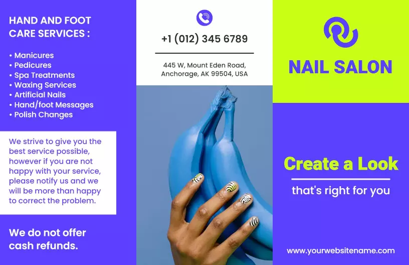Vibrant Blue Nail Care Services and Manicure Brochure Template