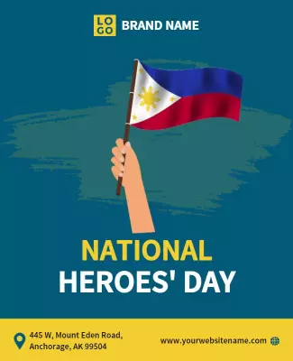 Vibrant Blue National Heroes' Day Celebration Poster Template