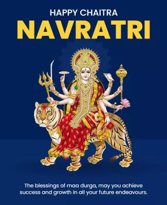 Vibrant Blue Navratri Celebration with Maa Durga Poster Template