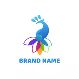 Vibrant Blue Peacock Emblem with Colorful Petals Logo Template