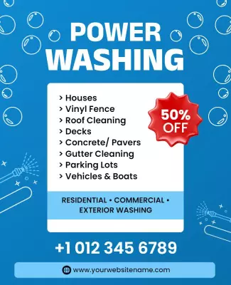 Vibrant Blue Power Washing Promotional Offer Poster Template