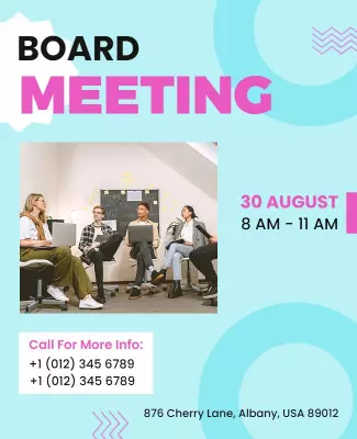 Vibrant Blue Retro Board Meeting Announcement Poster Template