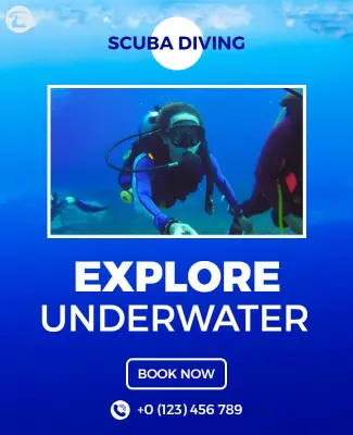 Vibrant Blue Scuba Diving Adventure Exploration Poster Template