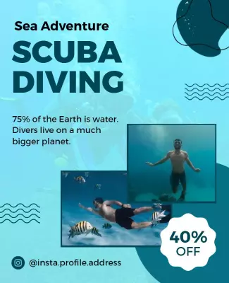 Vibrant Blue Scuba Diving Adventure Promotion Poster Template