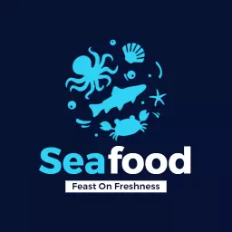 Vibrant Blue Seafood Design Celebrating Ocean Freshness Logo Template