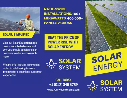 Vibrant Blue Solar Energy Solutions Service Tri Fold Brochure Template