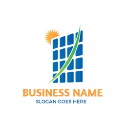 Vibrant Blue Solar Panel Design with Sun and Green Elements Logo Template