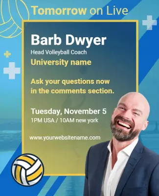 Vibrant Blue Sports Q&A Session with Volleyball Coach Poster Template