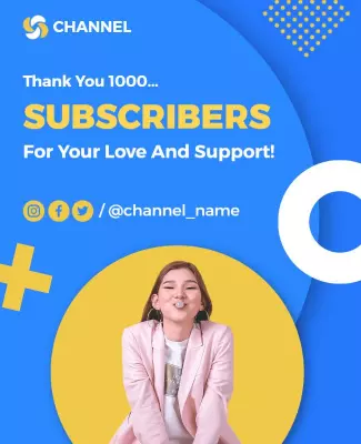 Vibrant Blue Thank You 1000 Subscribers Celebration Poster Template