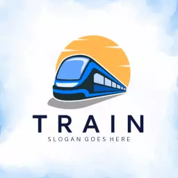 Vibrant Blue Train with a Sunrise Overhead Logo Template