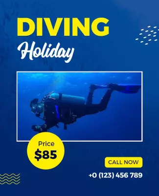 Vibrant Blue Underwater Diving Holiday Offer Poster Template