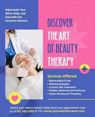 Vibrant Blue Wellness Beauty Therapy Services Poster Template