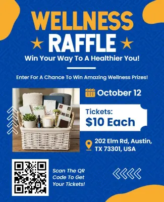 Vibrant Blue Wellness Raffle Event Flyer Template