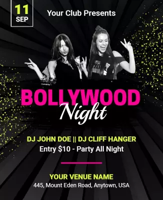 Vibrant Bollywood Night Party with DJs Poster Template
