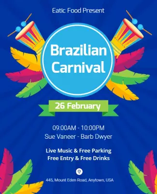 Vibrant Brazilian Carnival Celebration Festival Poster Template