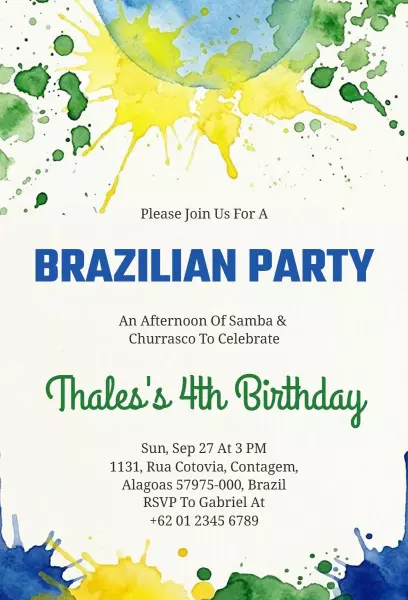 Vibrant Brazilian Samba Party Birthday Invitation Template