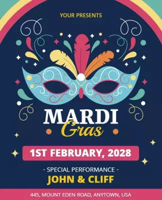 Vibrant Carnival Mardi Gras Festivity Poster Template