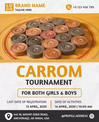 Vibrant Carrom Tournament for Boys and Girls Poster Template